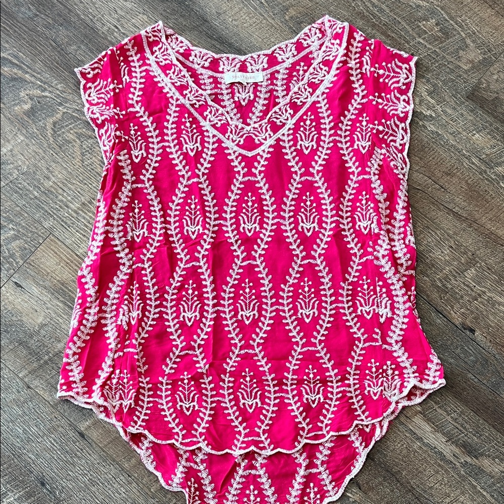 Solitaire Fuchsia and White Embroidered Blouse